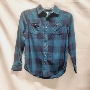 Arizona long sleeve blue teal plaid button up shirt Md 10-12